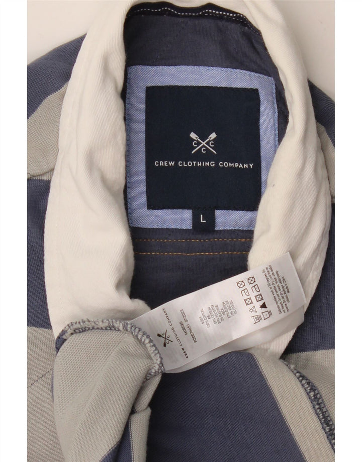 CREW CLOTHING Camisa polo masculina gráfica de manga comprida para rugby grande listrada cinza