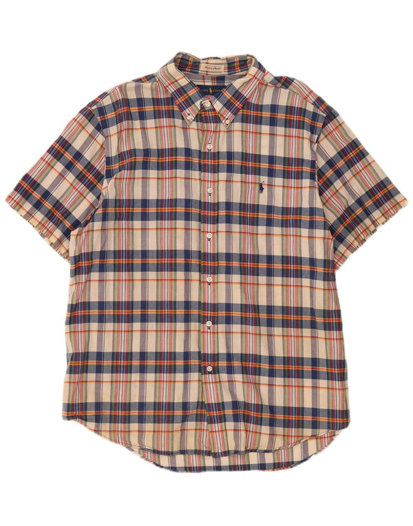 Camisa masculina de manga curta Ralph Lauren 2XL algodão xadrez bege