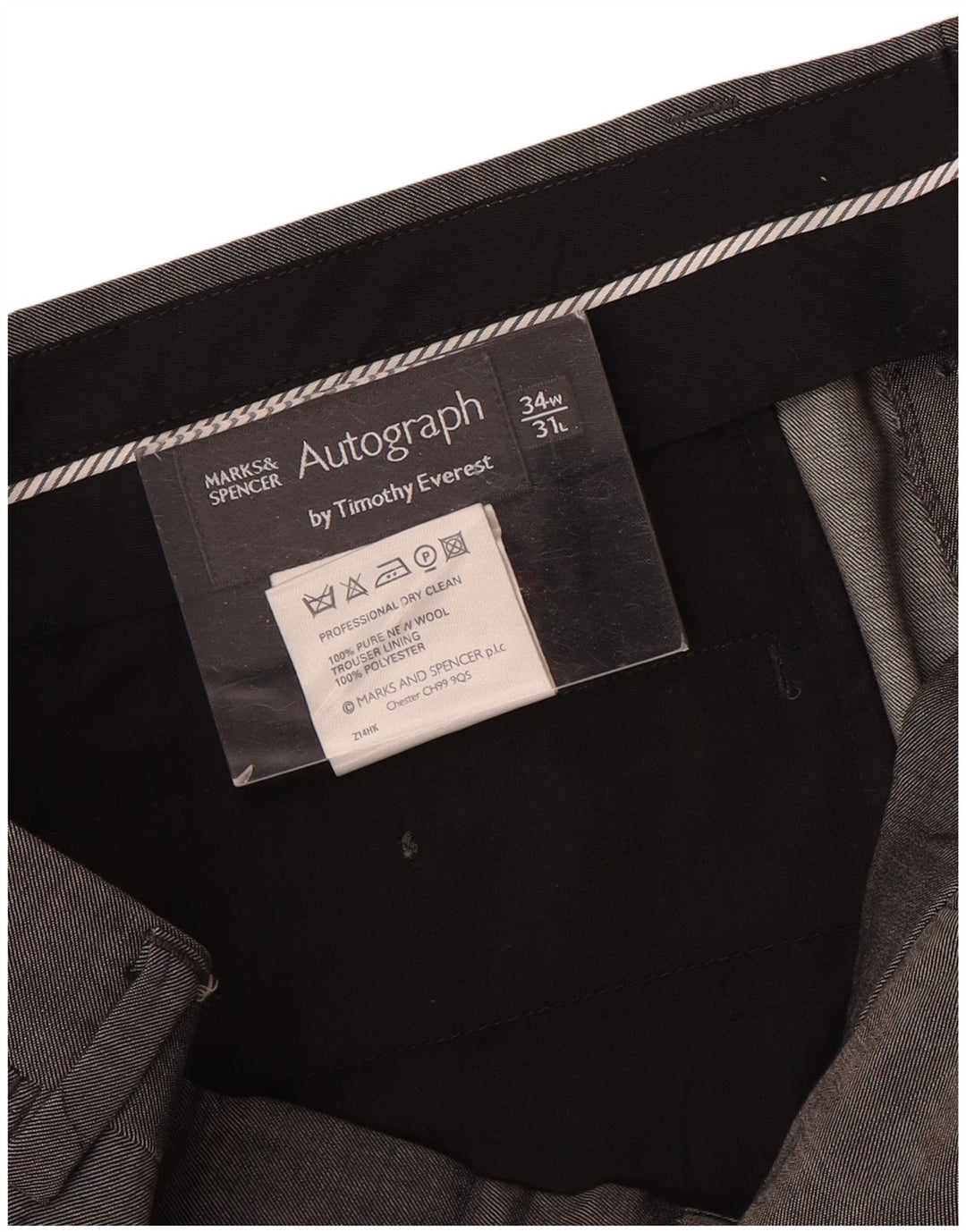 Calça masculina Marks & Spencer Autograph Straight Suit W34 L31 Lã Cinza