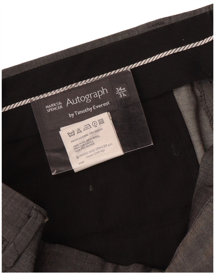 Calça masculina Marks & Spencer Autograph Straight Suit W34 L31 Lã Cinza