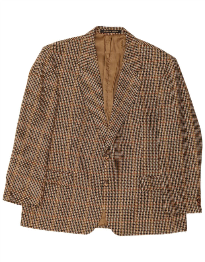 Jaqueta blazer masculina de 2 botões Marks & Spencer Reino Unido 44 2XL marrom Houndstooth