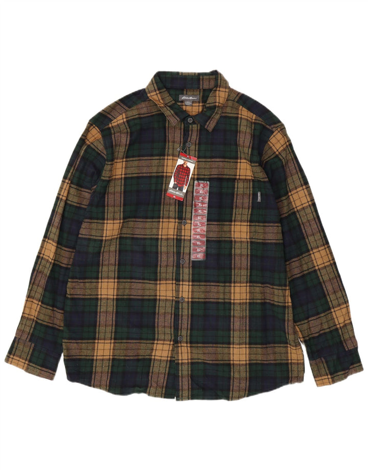 Camisa masculina de flanela EDDIE BAUER XL verde algodão xadrez