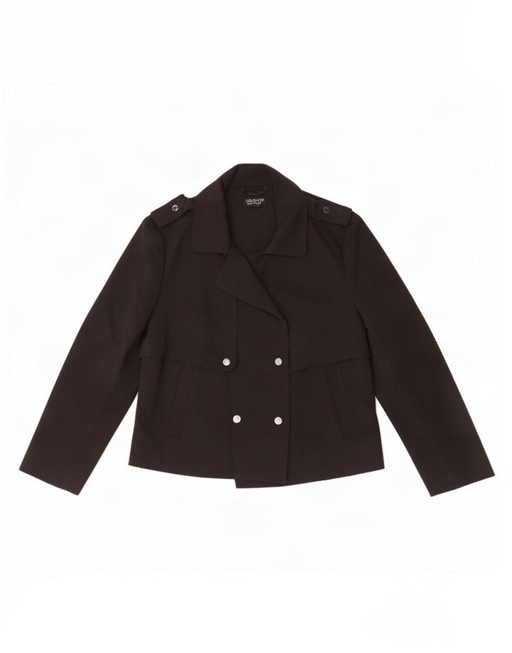 Topshop feminino curto trench coat UK 12 poliéster preto médio