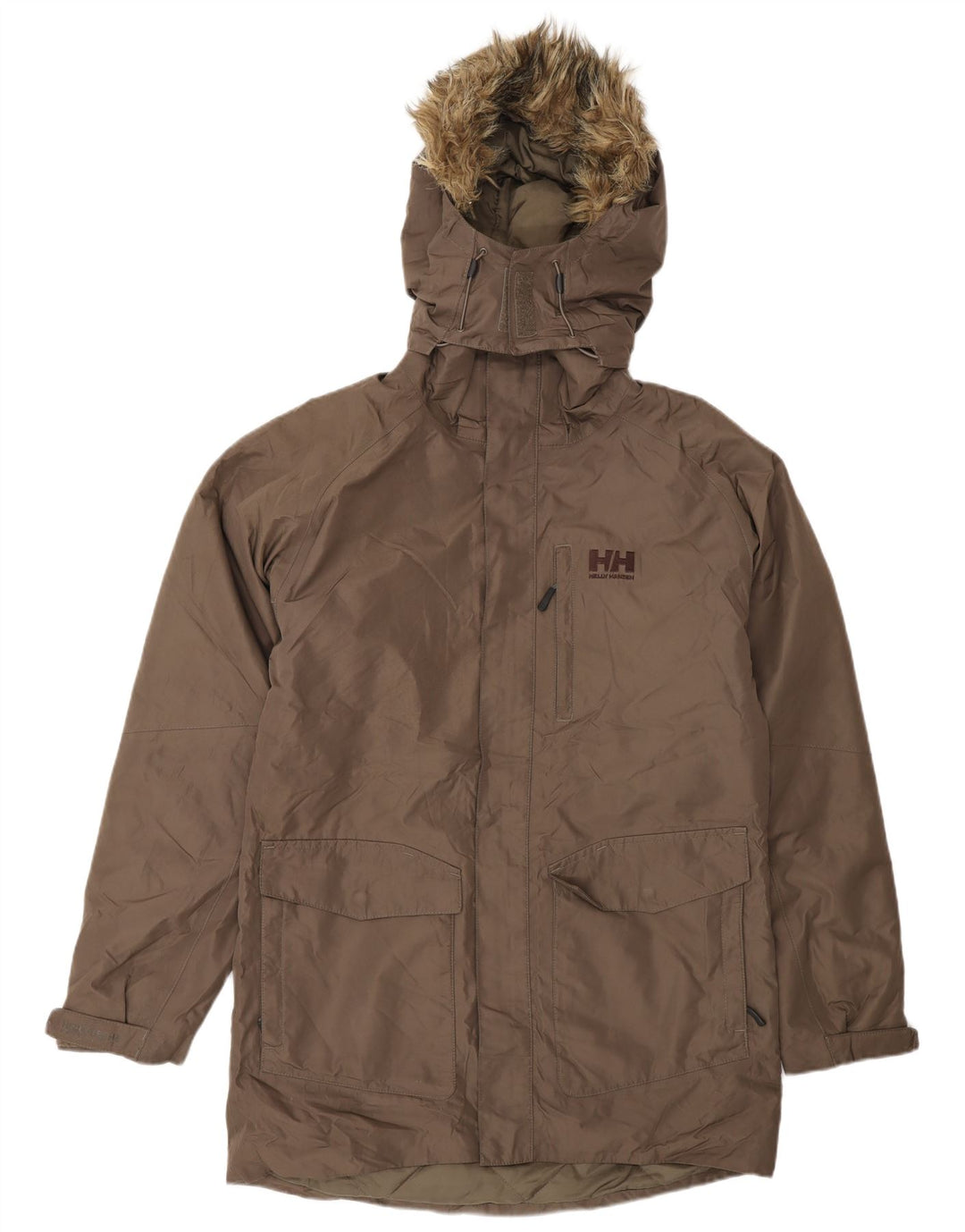 Jaqueta Parka masculina com capuz Helly Hansen Reino Unido 38 poliéster marrom médio