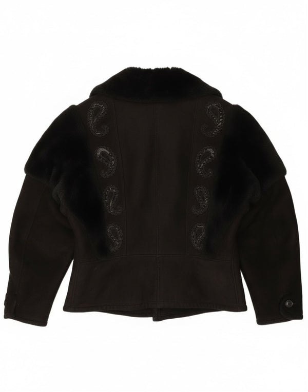 Jaqueta Shearling Feminina Vintage UK 18 XL Preto Paisley