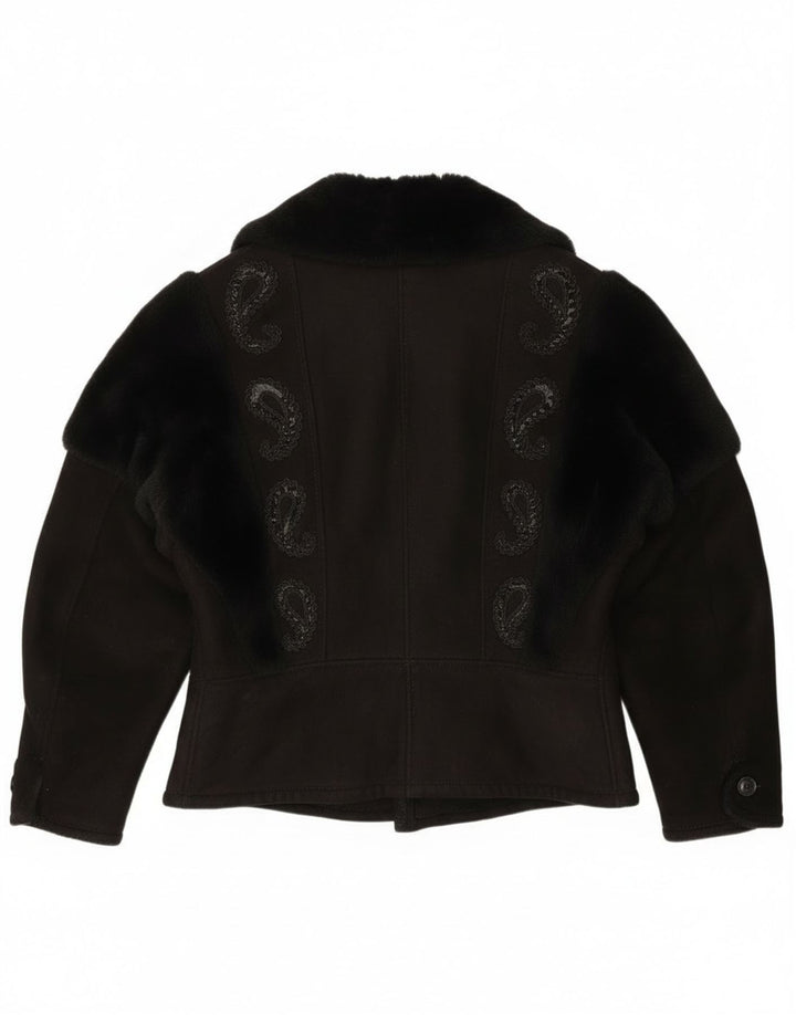Jaqueta Shearling Feminina Vintage UK 18 XL Preto Paisley