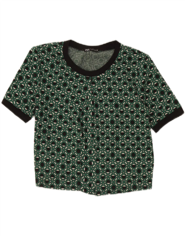 Blusa feminina Zara Top UK 14 grande verde geométrico