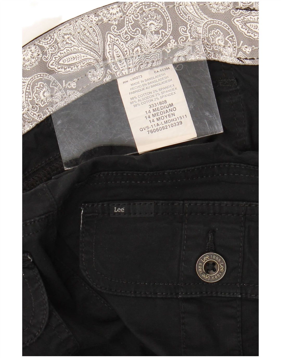 Bermuda cargo feminina LEE US 14 XL W36 algodão preto