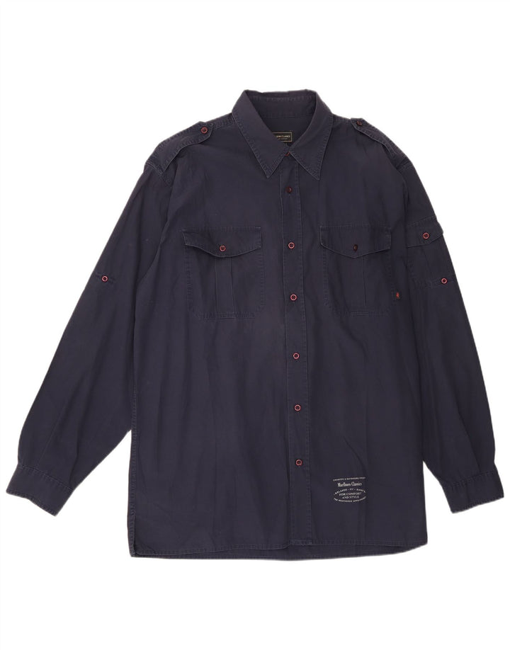 Camisa militar masculina Marlboro Classics XL azul marinho algodão
