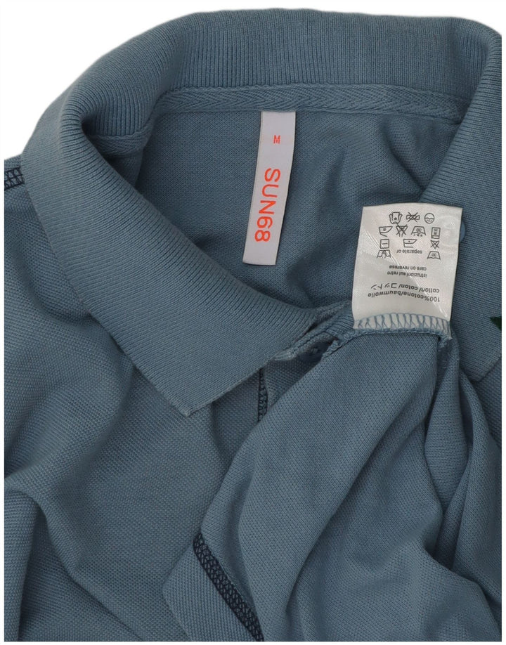 Camisa polo masculina Sun68 de algodão azul médio