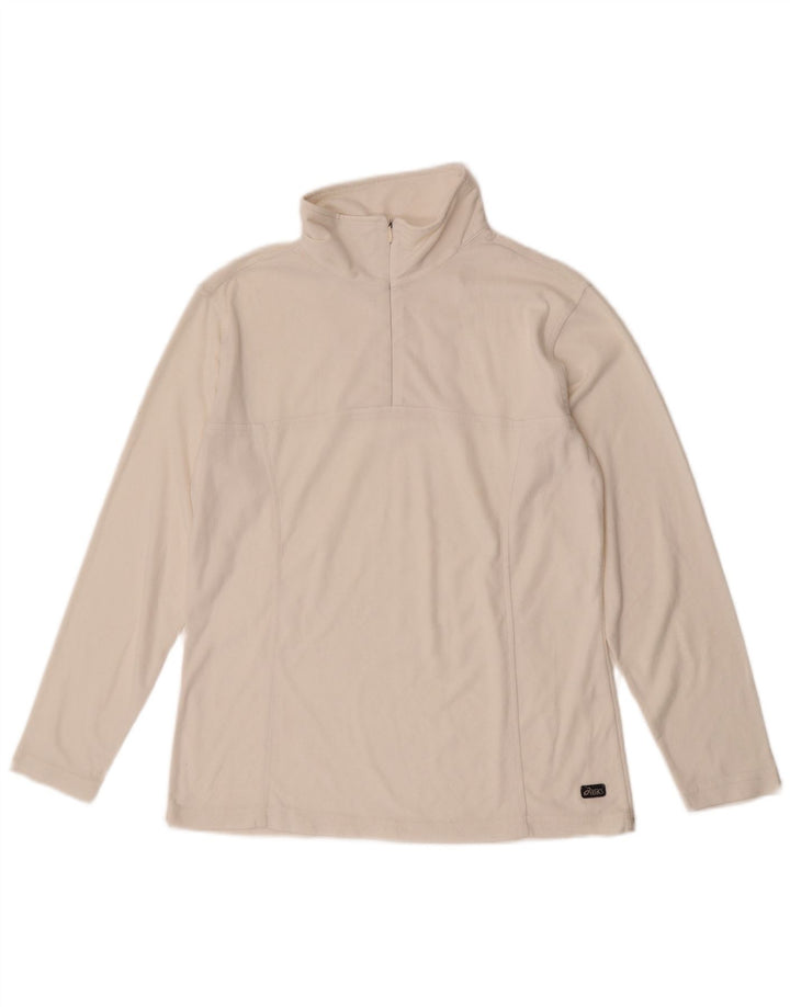 Jumper de lã feminino com zíper e gola Asics UK 14 poliéster branco médio
