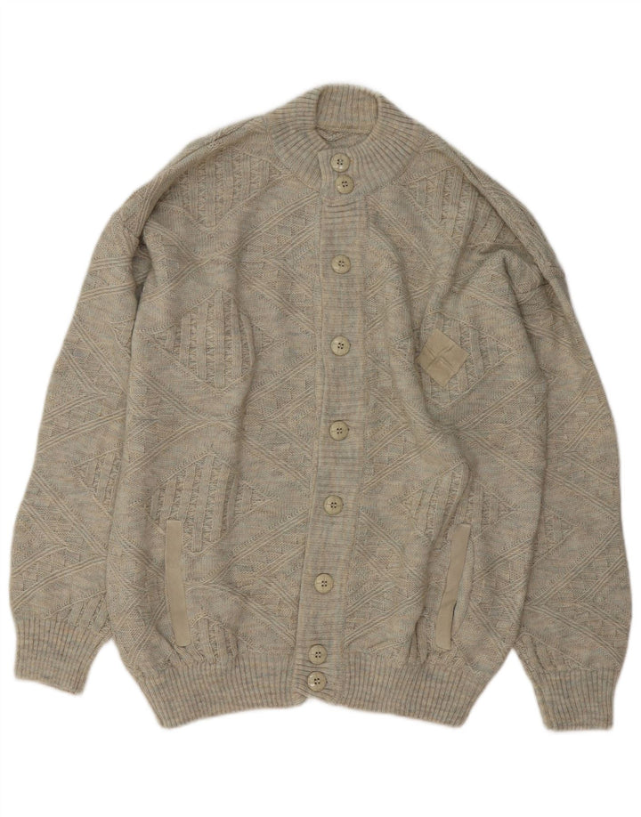 Suéter cardigã masculino vintage IT 52 grande lã cinza