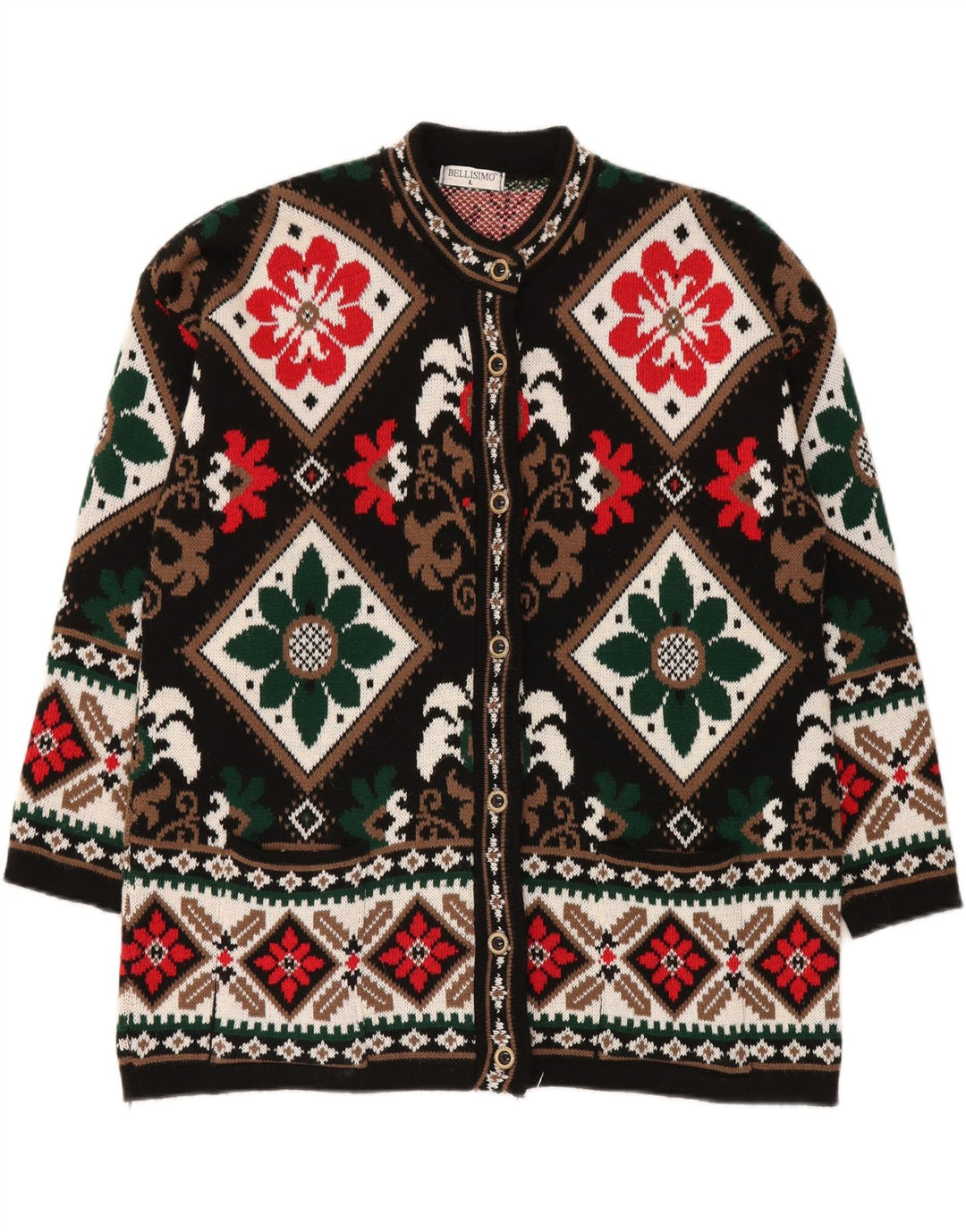 Suéter cardigã feminino grande BELLISIMO Reino Unido 16 grande preto Fair Isle