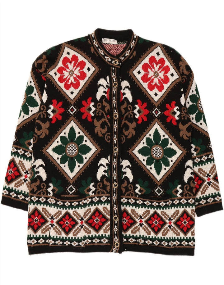 Suéter cardigã feminino grande BELLISIMO Reino Unido 16 grande preto Fair Isle