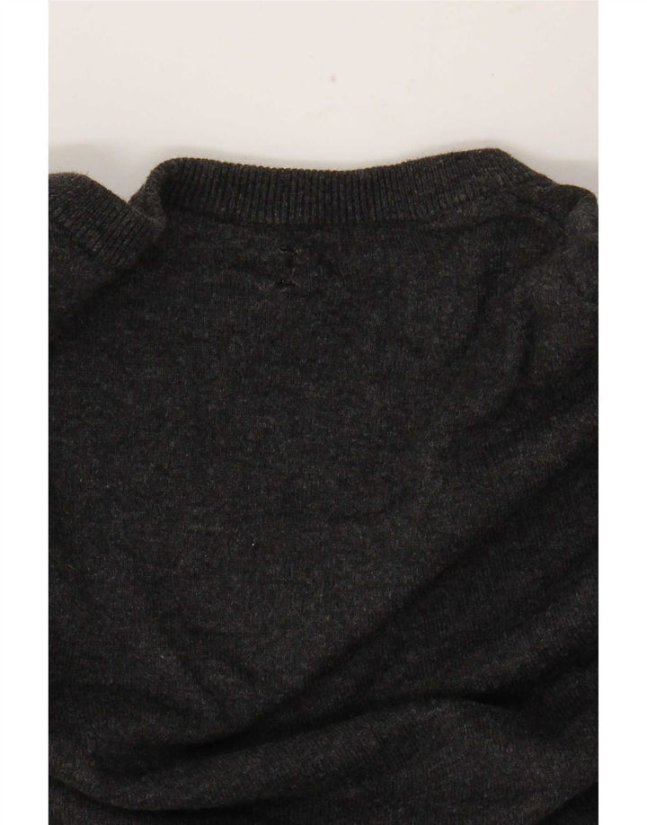 Suéter masculino Massimo Dutti com decote em V, algodão colorblock cinza médio