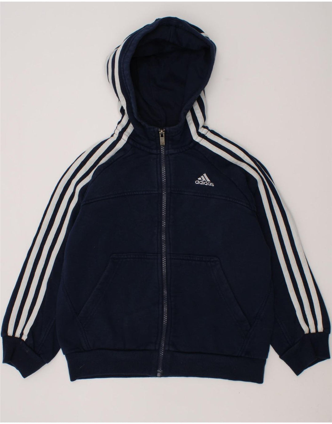ADIDAS Boys Zip Hoodie Sweater 7-8 Years Navy Blue Cotton Vintage Adidas and Second-Hand Adidas from Messina Hembry 