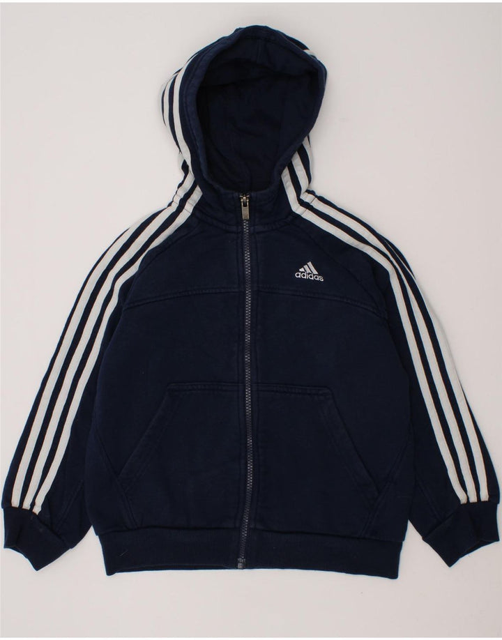ADIDAS Boys Zip Hoodie Sweater 7-8 Years Navy Blue Cotton Vintage Adidas and Second-Hand Adidas from Messina Hembry 