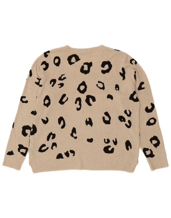 Suéter feminino Marks & Spencer com gola redonda Reino Unido 18 XL bege estampa animal
