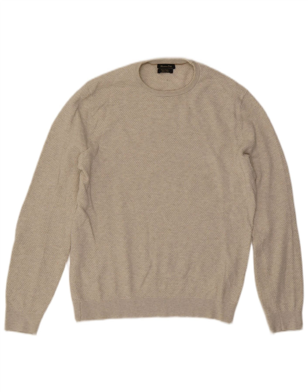 Suéter masculino Massimo Dutti com gola redonda, algodão bege médio