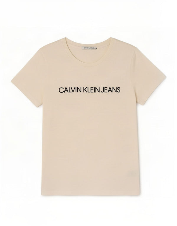Camiseta feminina Calvin Klein Jeans com estampa gráfica UK 12 médio off white algodão