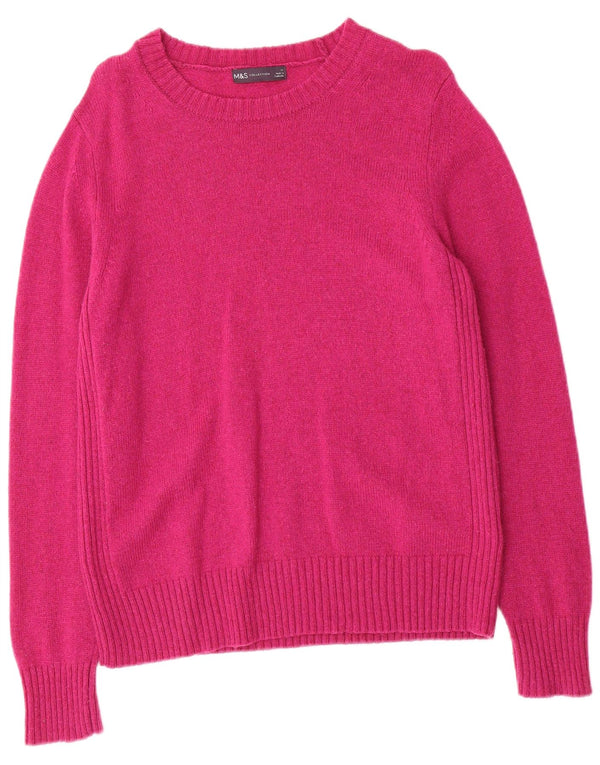 Suéter feminino Marks & Spencer com gola canoa Reino Unido 14 lã de carneiro rosa grande