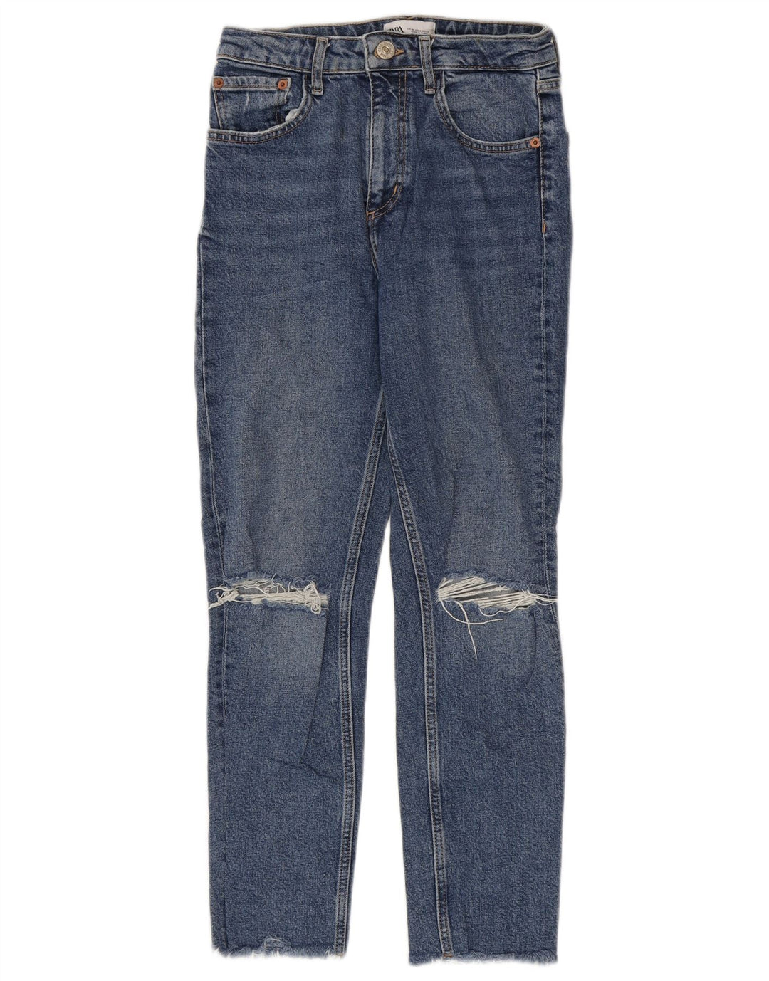 ZARA Jeans femininos desgastados slim EU 36 XS W26 L26 azul