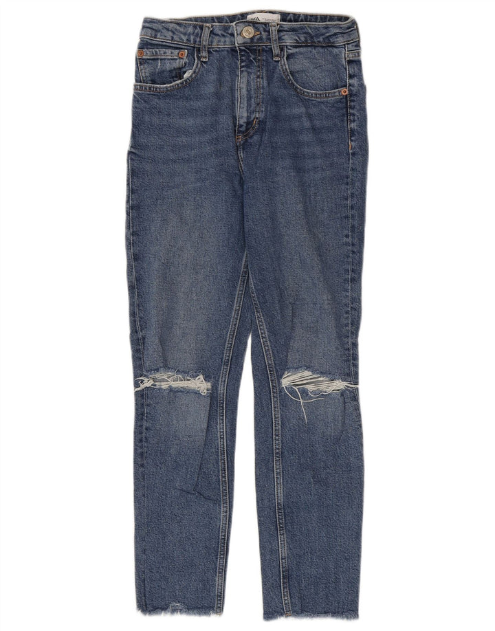 ZARA Jeans femininos desgastados slim EU 36 XS W26 L26 azul