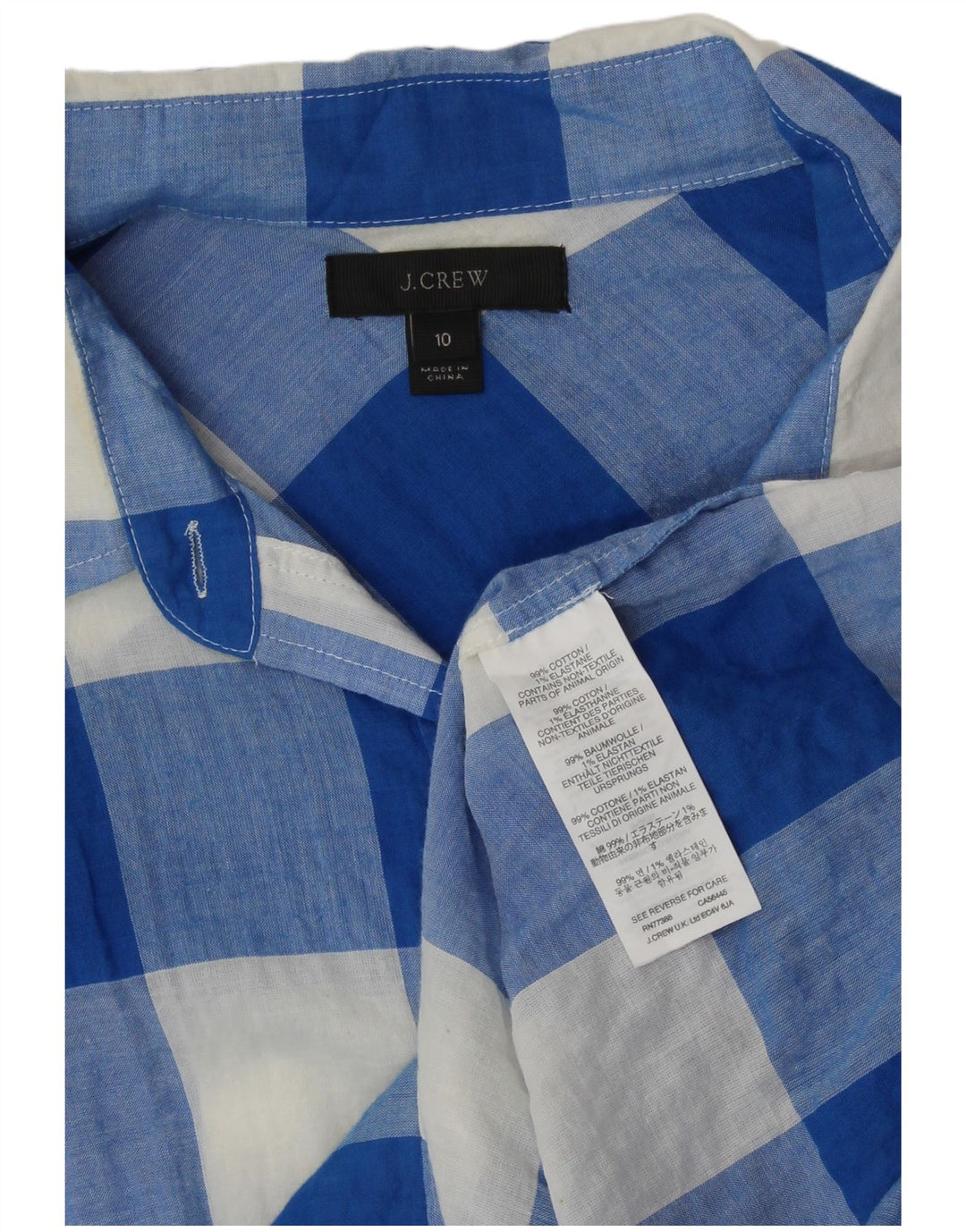 Pulôver feminino J. Crew US 10 grande algodão guingão azul