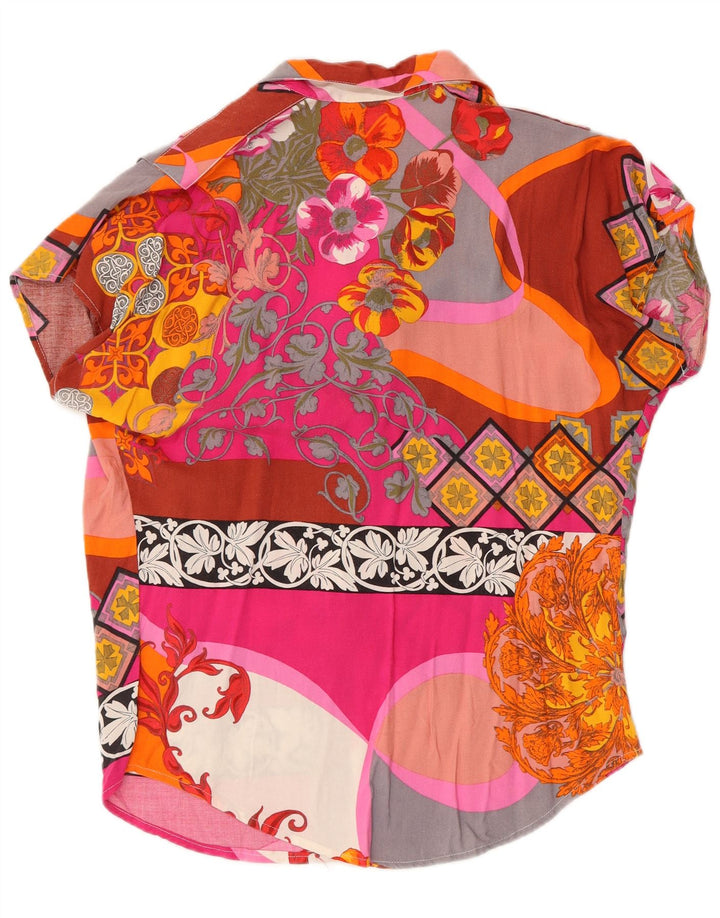 ALBA FORNARI Camisa feminina oversized UK 10 pequenos retalhos multicoloridos