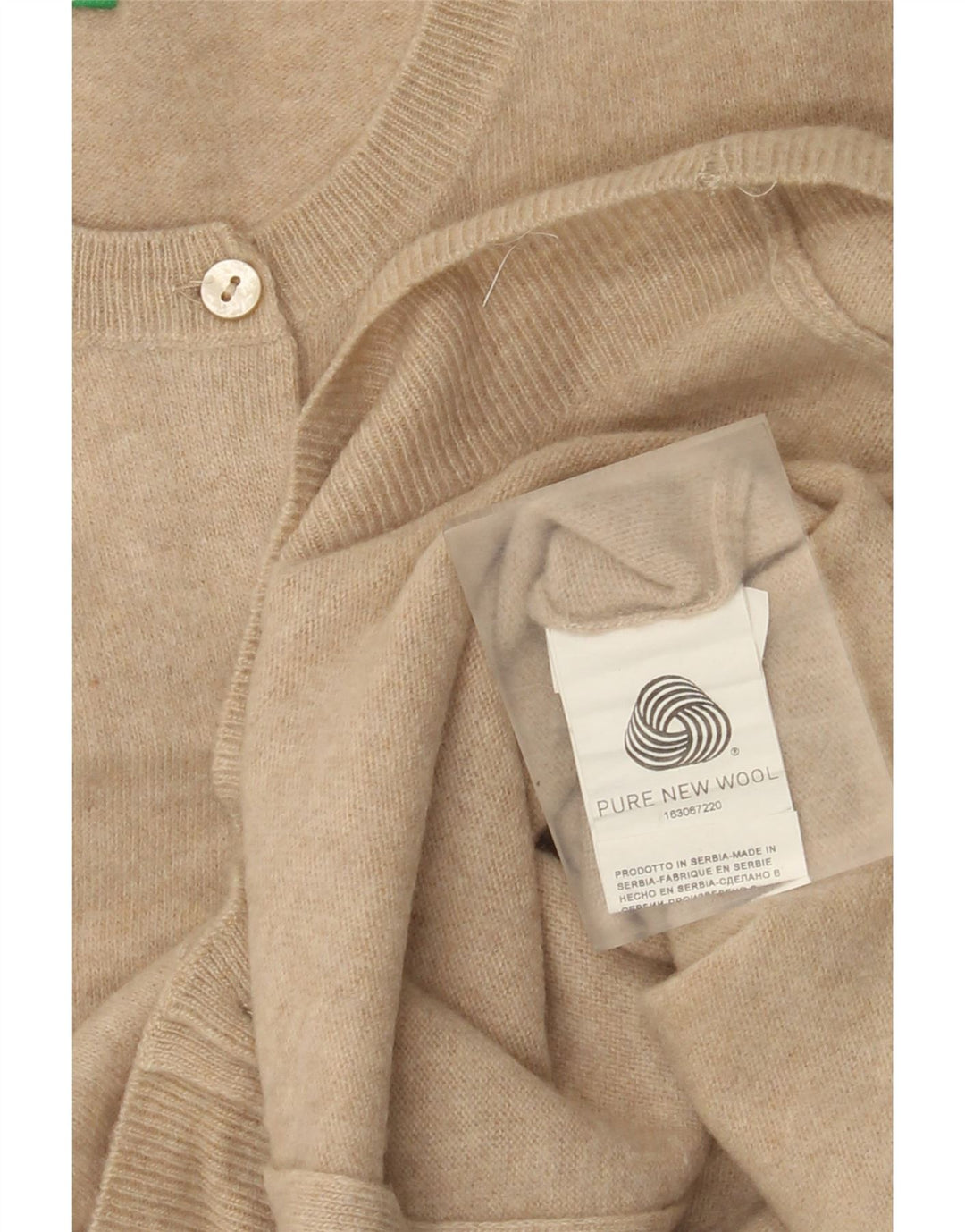 Suéter cardigã feminino Benetton Reino Unido 12 lã nova bege médio