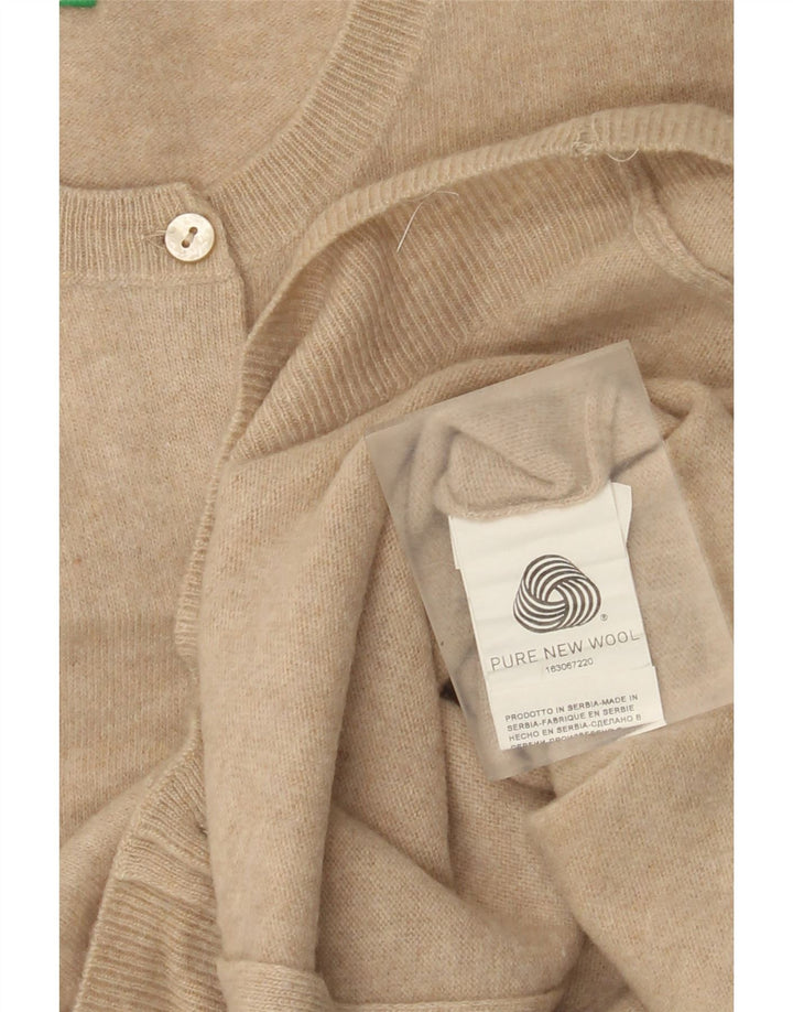 Suéter cardigã feminino Benetton Reino Unido 12 lã nova bege médio