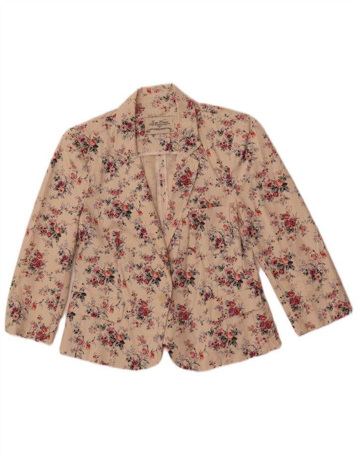 Jaqueta blazer feminina Zara com 1 botão Reino Unido 14 grande algodão floral branco