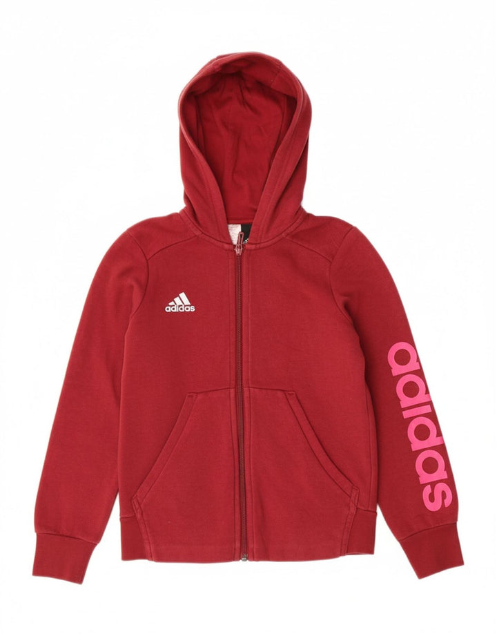 ADIDAS Suéter feminino com capuz e zíper gráfico 9-10 anos algodão borgonha