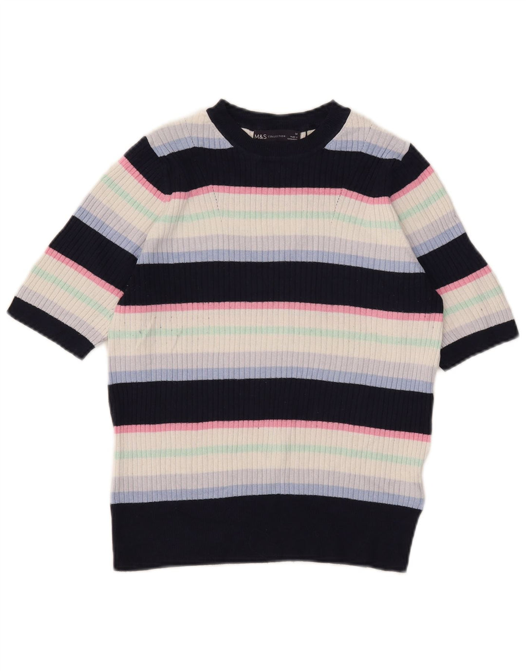 Suéter feminino Marks & Spencer com gola canoa Reino Unido 14 médio azul marinho
