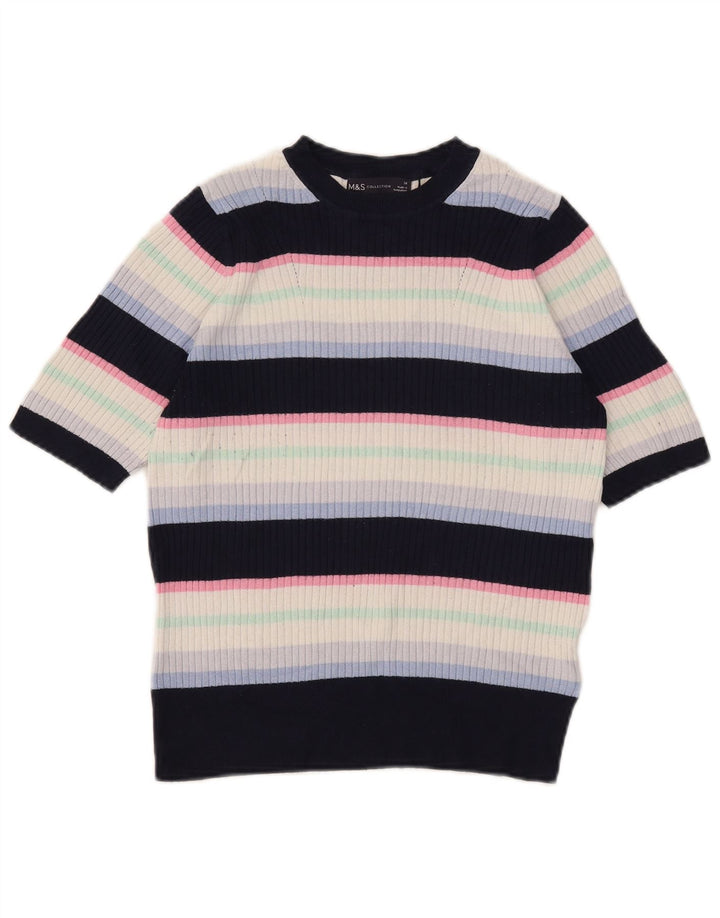 Suéter feminino Marks & Spencer com gola canoa Reino Unido 14 médio azul marinho