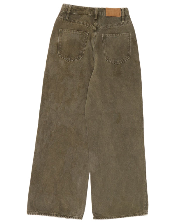 Zara Calça jeans feminina cintura alta com perna larga UE 34 2XS W24 L26 cáqui