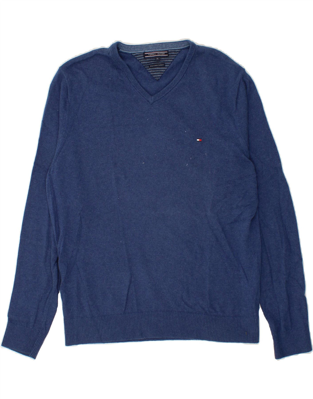 TOMMY HILFIGER Mens V-Neck Jumper Sweater XL Navy Blue Cotton Vintage Tommy Hilfiger and Second-Hand Tommy Hilfiger from Messina Hembry 