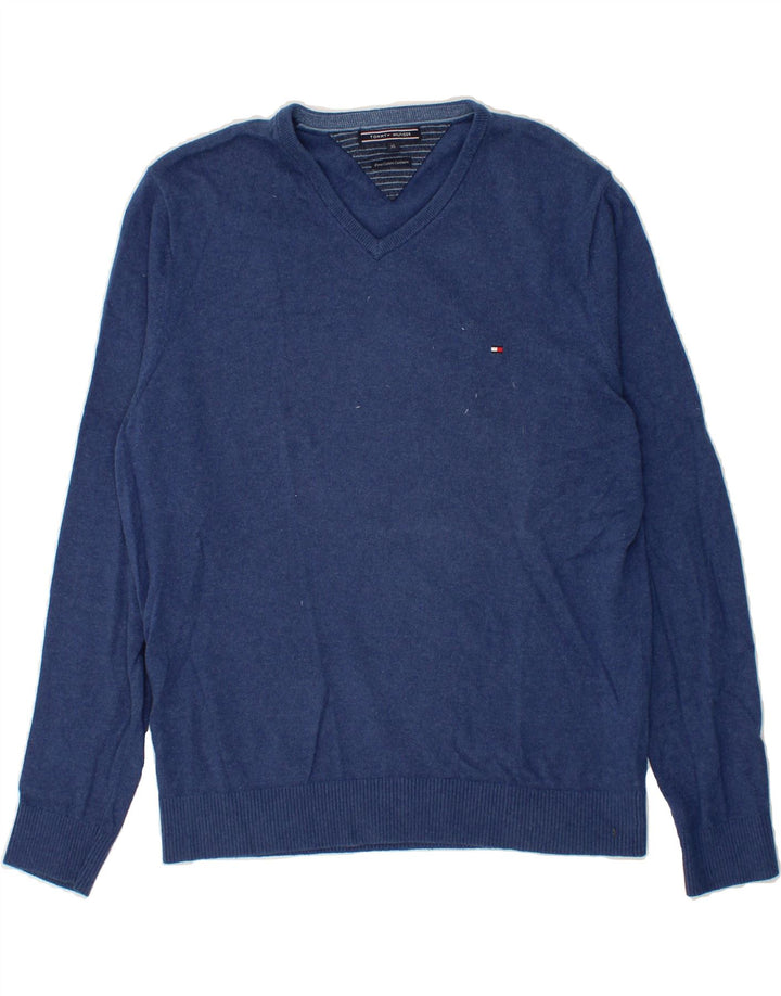 TOMMY HILFIGER Mens V-Neck Jumper Sweater XL Navy Blue Cotton Vintage Tommy Hilfiger and Second-Hand Tommy Hilfiger from Messina Hembry 
