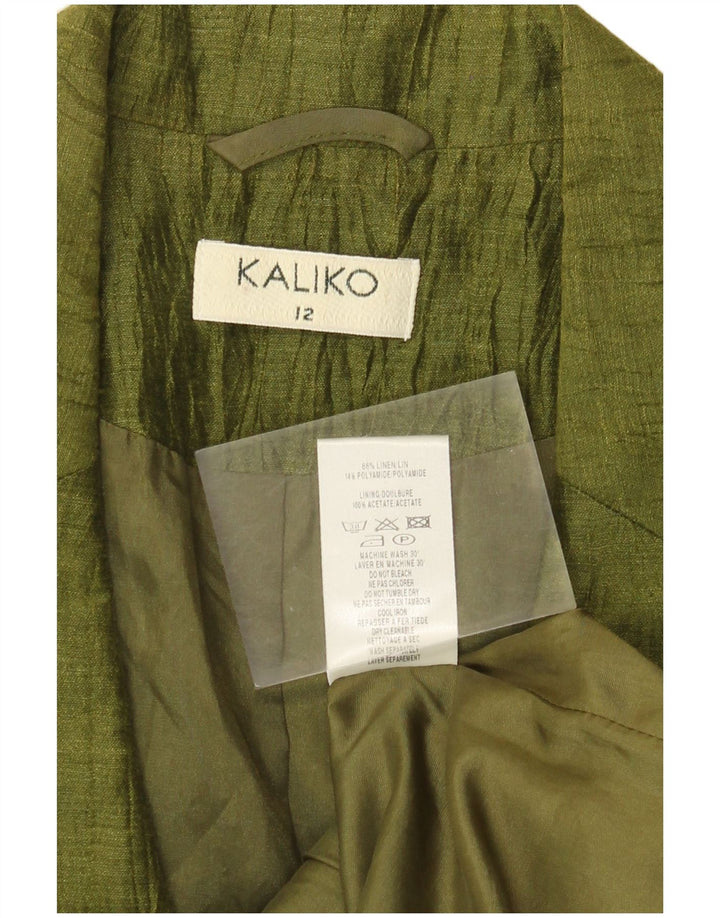 Jaqueta blazer feminina manga 3/4 Kaliko Reino Unido 12 linho cáqui médio