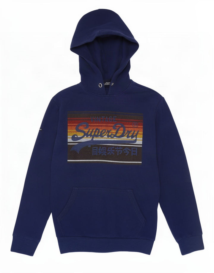 Suéter Superdry masculino com capuz gráfico médio azul marinho algodão