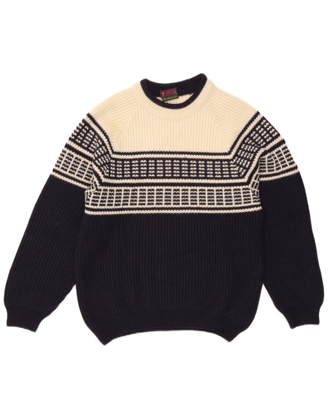 Suéter masculino American System com gola redonda grande bloco colorido azul marinho