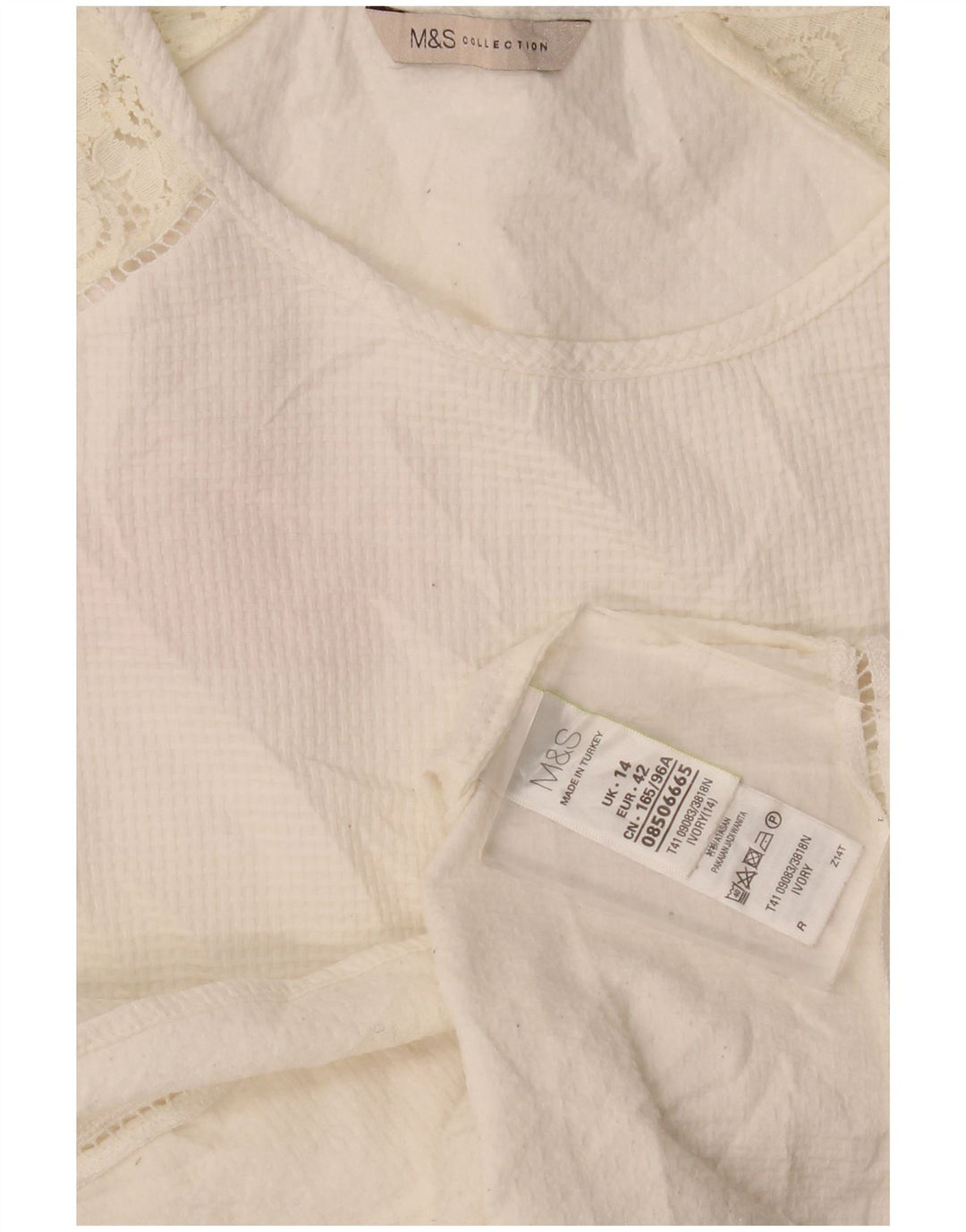 Top feminino Marks & Spencer manga 3/4 Reino Unido 14 grande algodão branco