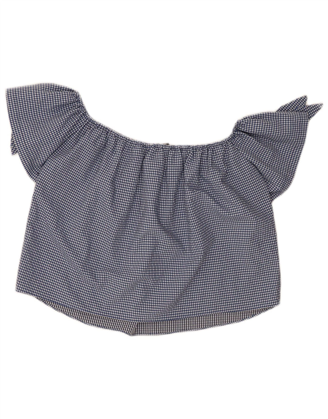 Top Zara Feminino Crop Off Ombro Reino Unido 10 Pequeno Gingham Azul Marinho