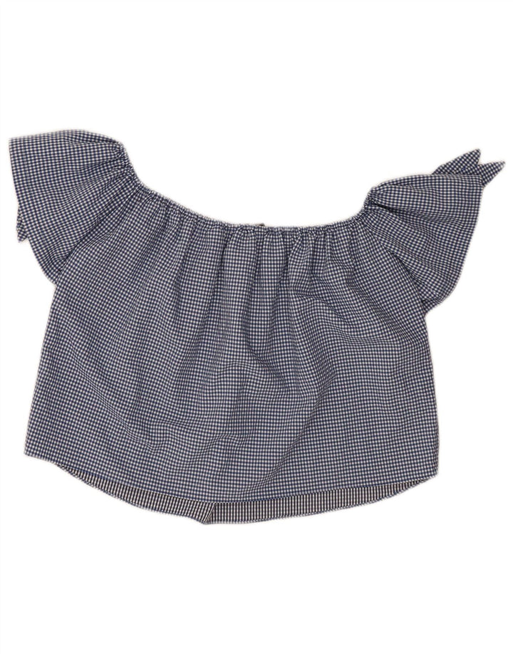Top Zara Feminino Crop Off Ombro Reino Unido 10 Pequeno Gingham Azul Marinho