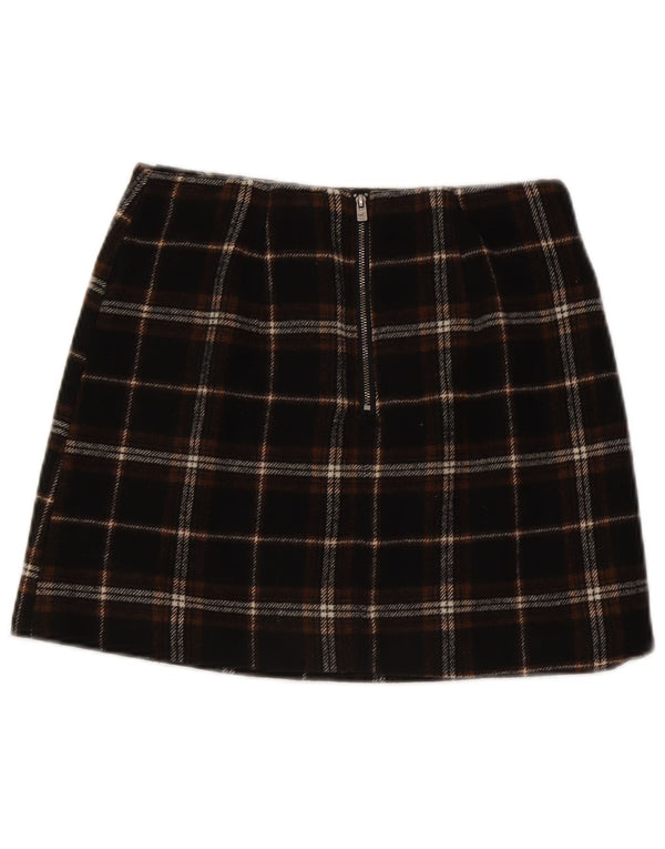 Minissaia feminina Hollister de cintura alta pequena W27 poliéster xadrez preto