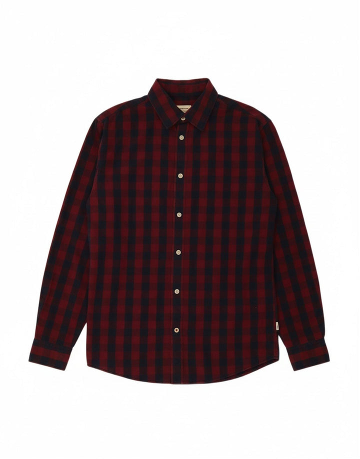 Camisa masculina JACK & JONES de algodão xadrez médio Borgonha