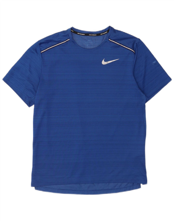 Nike Mens Dri Fit Camiseta Top Médio Azul Listrado Poliéster