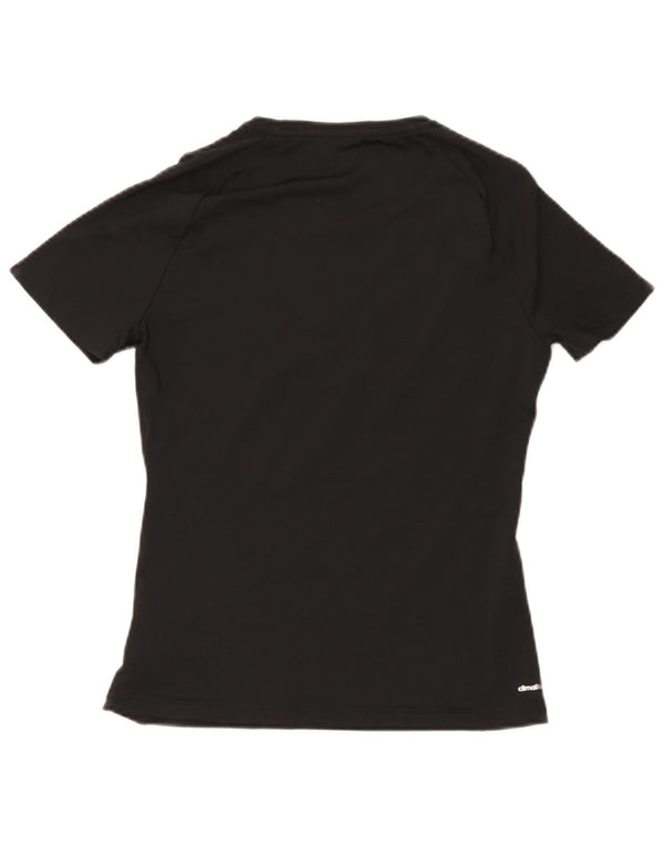Adidas Womens Climalite Graphic T-Shirt Top Reino Unido 8/10 Pequeno Poliéster Preto