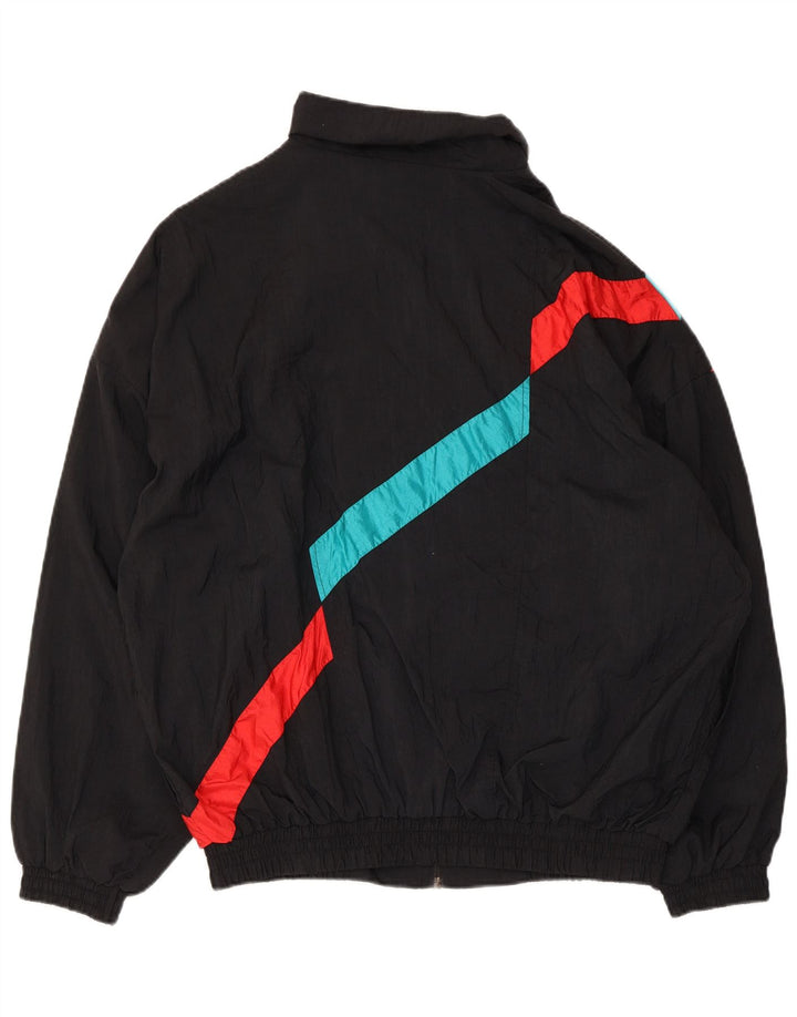 Casaco de treino masculino vintage XL preto listrado de nylon