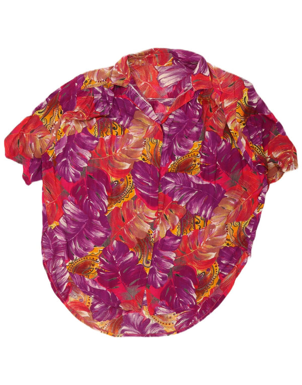 Camisa feminina vintage de manga curta UK 18 XL multicolorida floral